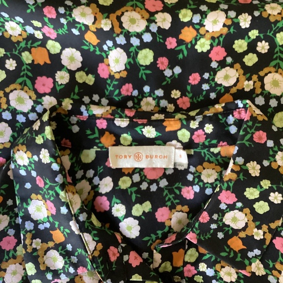 Tory Burch Ryder Black Floral Print Silk Sleeveless Shirtdress Elastic Waist Sz8 - Picture 6 of 8